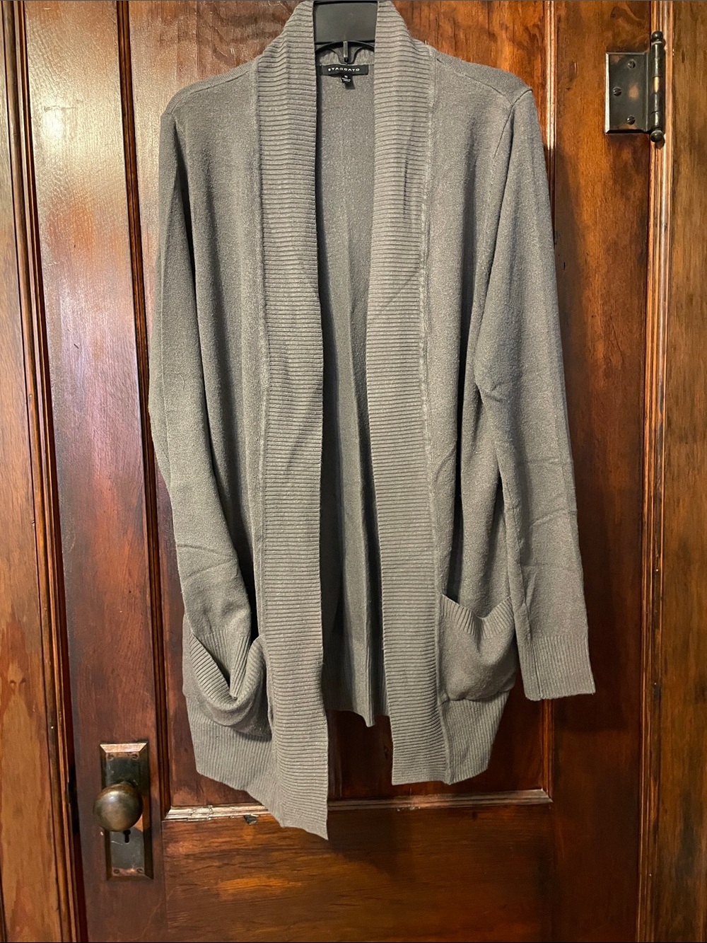 Staccato Women's Charcoal Gray Open-Front Shawl Collar Cardigan